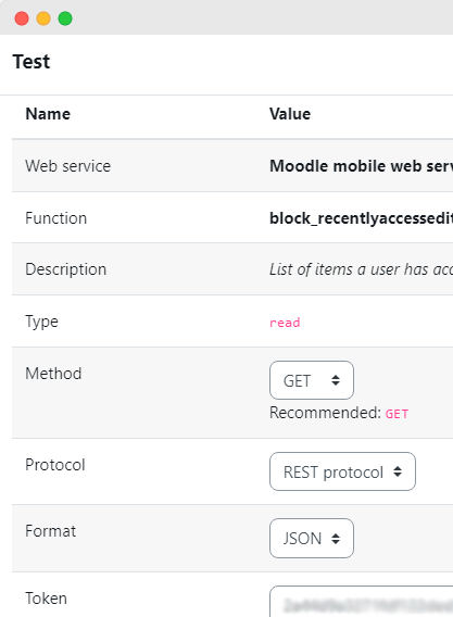 WSManager Moodle function info for web-service API request